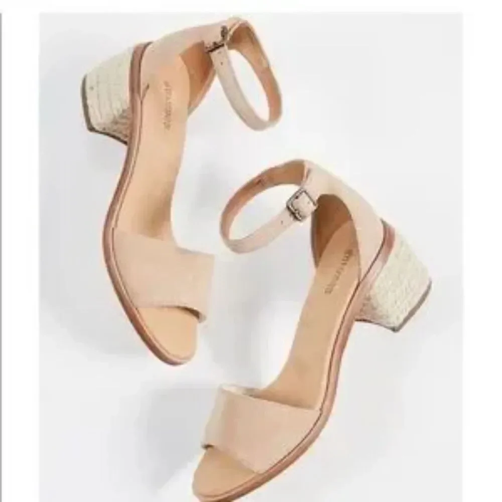 Soludos Capri Cream Beige Suede Block Heel Espadrille Ankle Strap Sandals